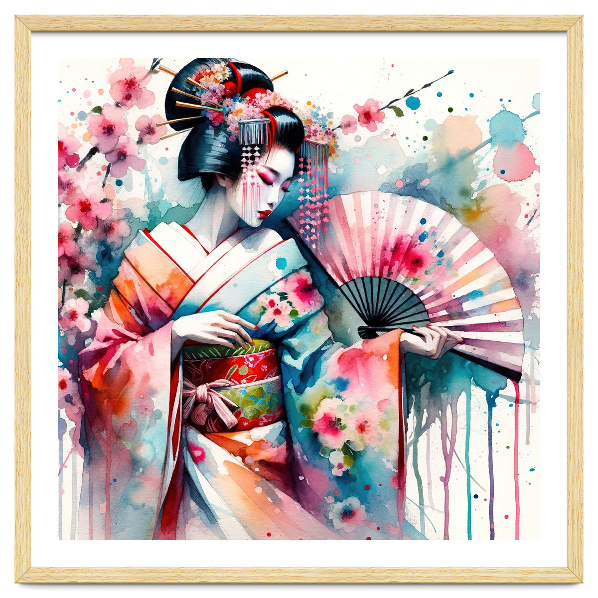 Watercolor Geisha Dancer #2