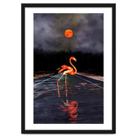 Flamingo and Red Moon