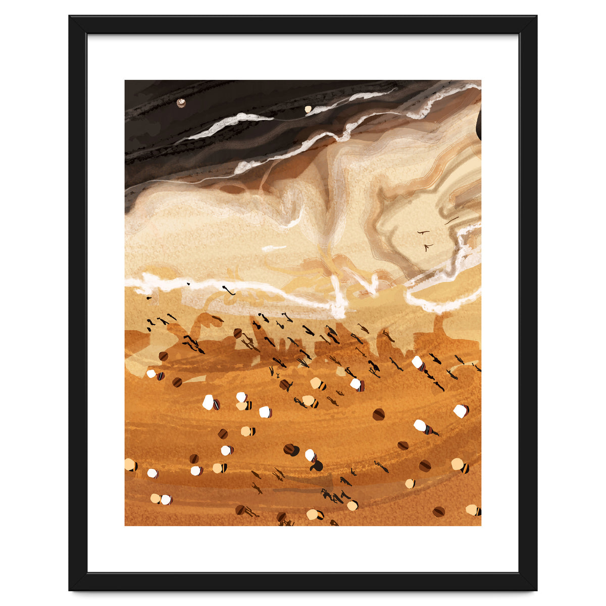 Coffee Beach, Ocean Sea Beachy Tropical Summer, Travel Painting Nature Landscape Waves People Sand