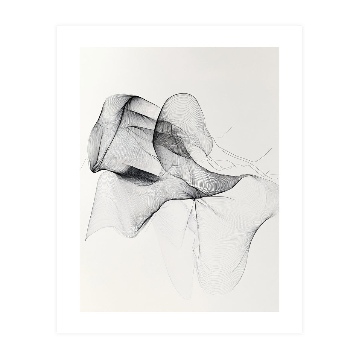 Abstract Black And White Flowing Lines Art (Print Only)