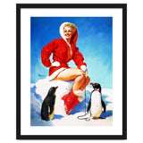 Pinup Sexy Woman Posing With Two Penguins thumbnail