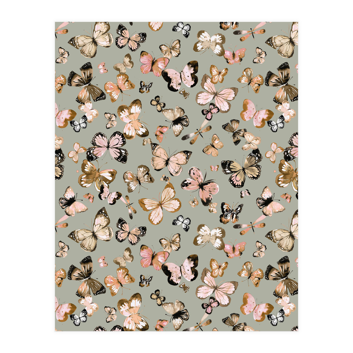 Flying Butterflies Gold Beige (Print Only)