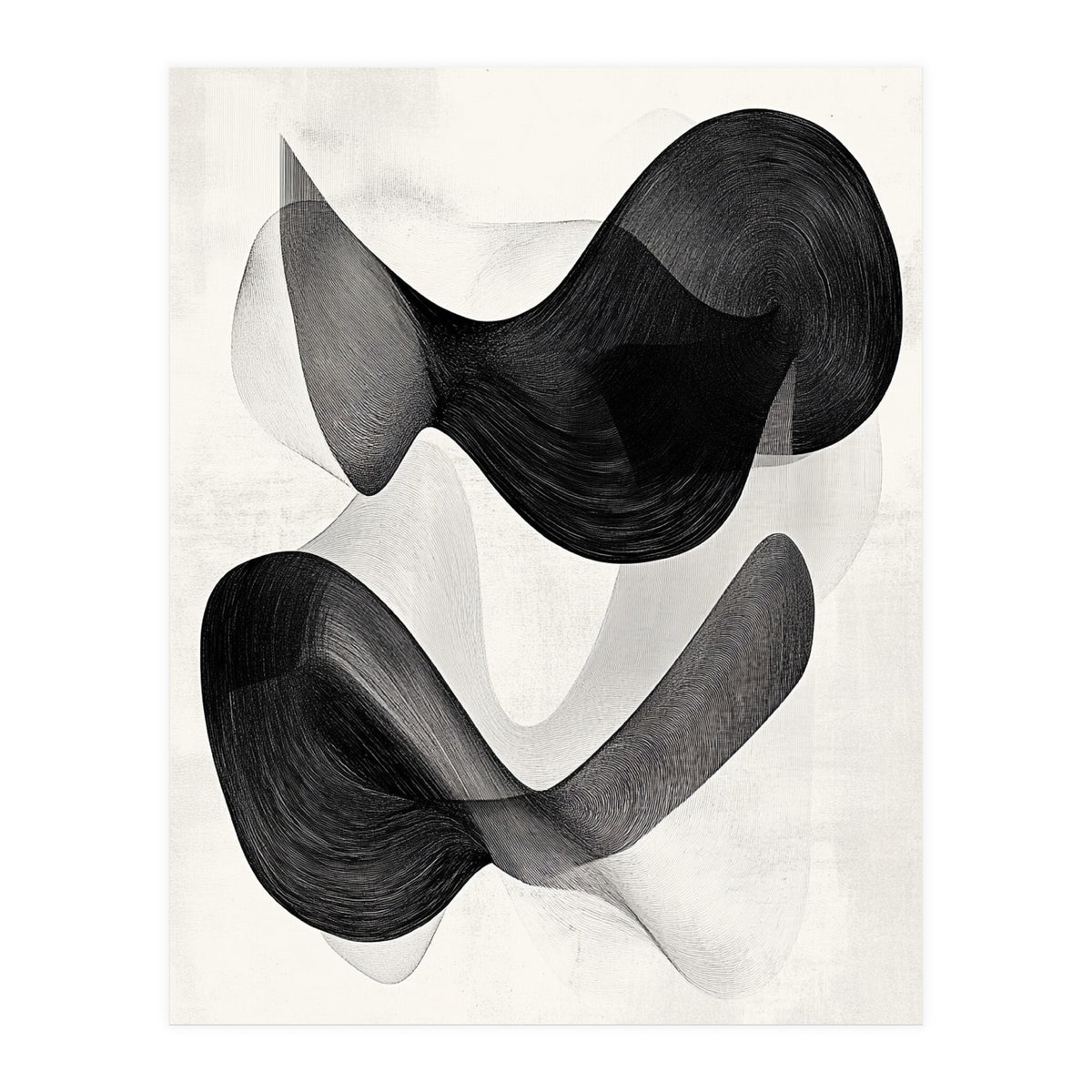 Abstract Black And White Flowing Organic Shapes With Texture (Print Only)