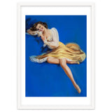 Pinup Girl Posing In Studio Over The Blue Background thumbnail
