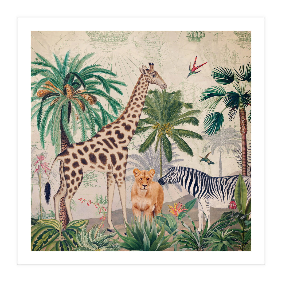 Vintage Fantasy African Animals Safari (Print Only)