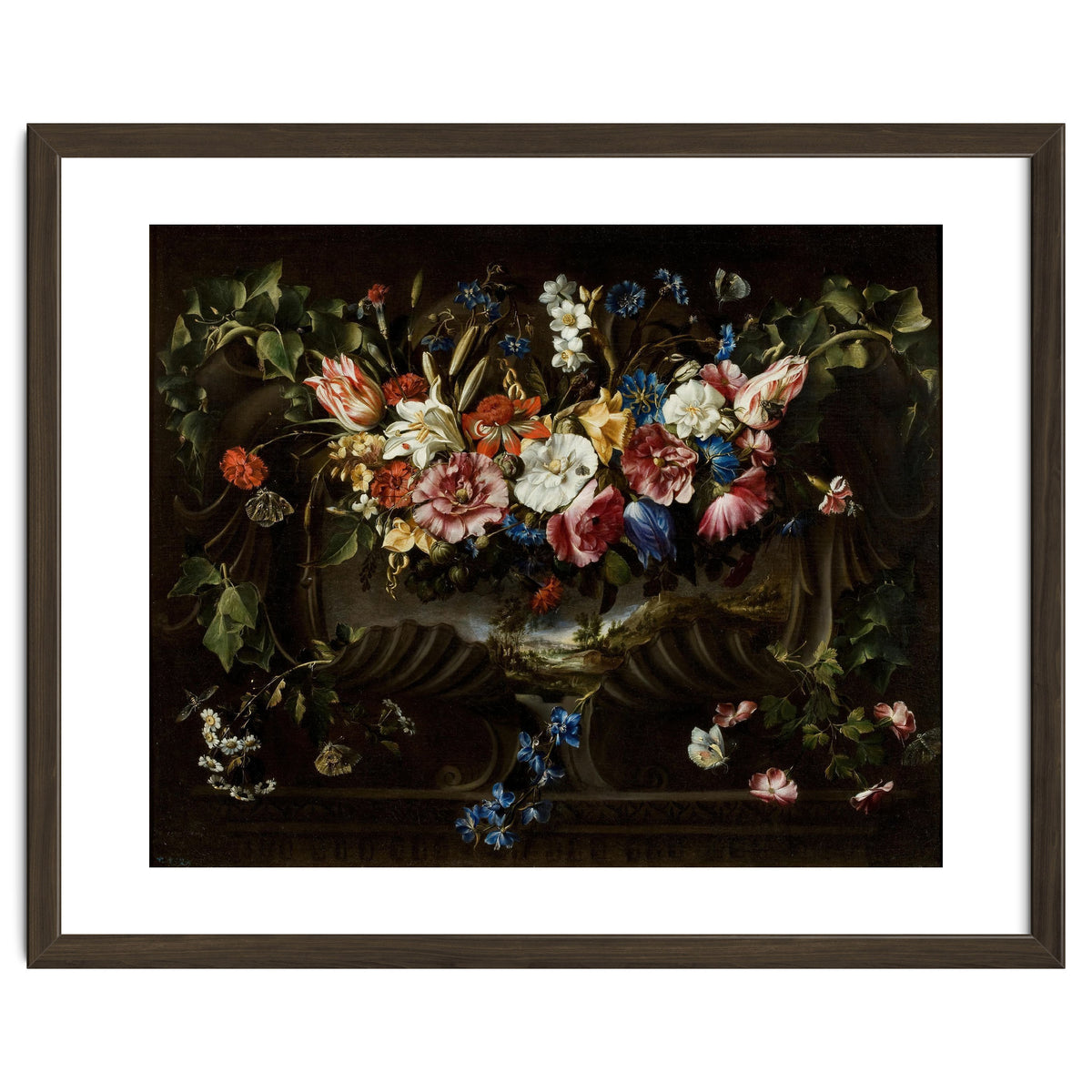 Juan de Arellano / 'Garland of Flowers with Landscape', 1652, Spanish School.