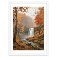 Serene Autumn Waterfall in Misty Forest