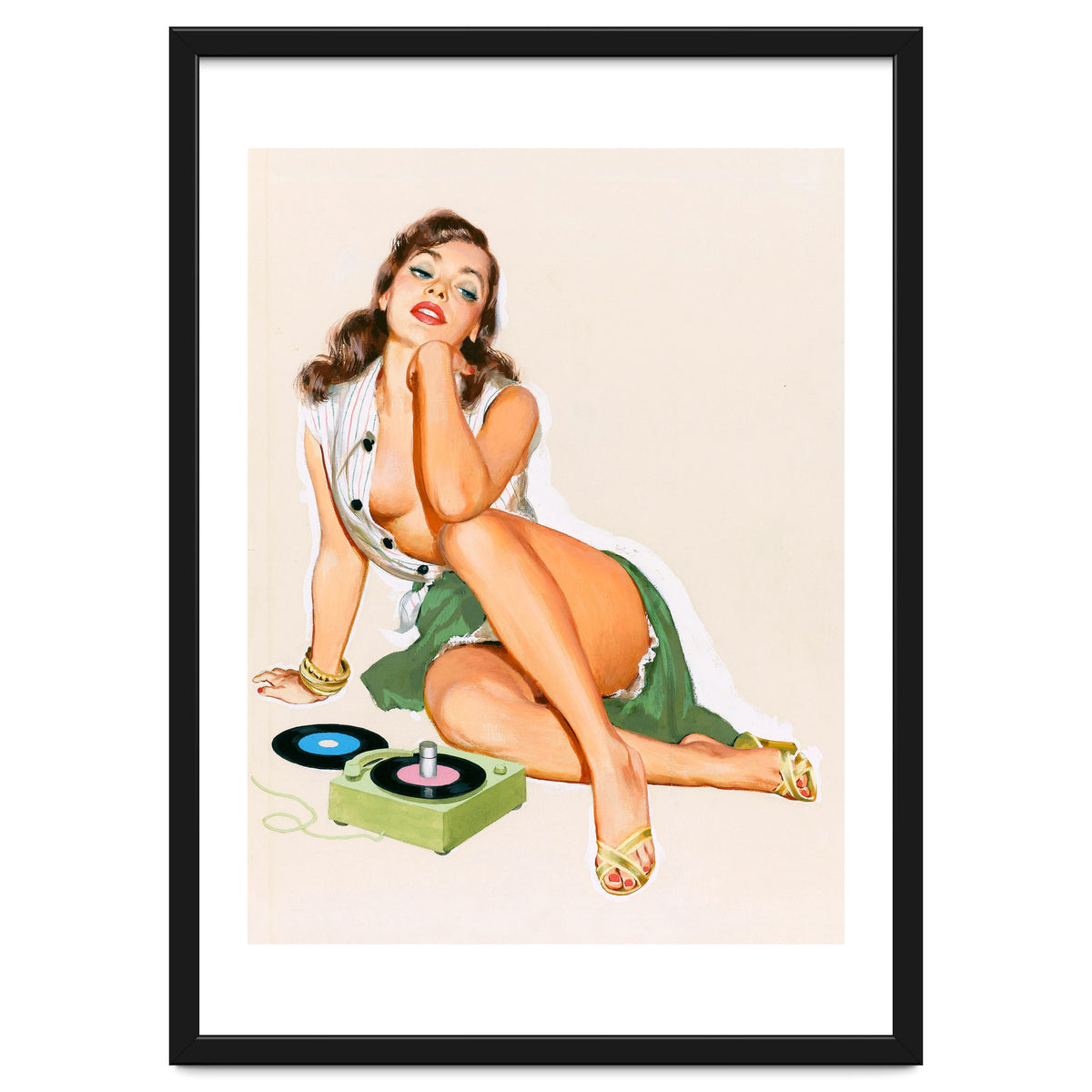 Sexy Pinup Woman Posing With Record Player