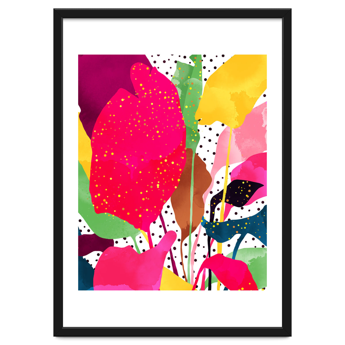 Modern Botanical, Nature Plants Tropical Jungle Garden, Eclectic Pop Of Color Glitter Gold Bohemian Graphic