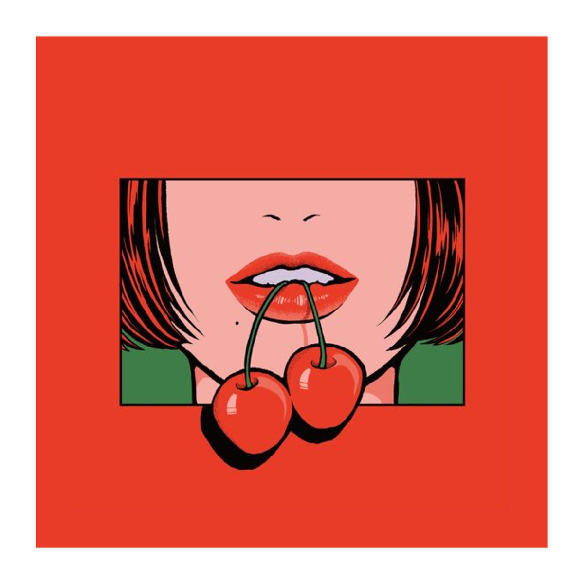 Pop Art Cherry Bold Lips With A Classic Design (Print Only)
