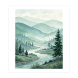 Serene Misty Mountain Valley Watercolor Painting (Print Only) thumbnail