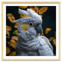 Yellow Crested Cockatoo Portrait Autumn Leaves Dark