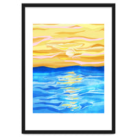 Sunsets & Romance, Ocean Watercolor Painting, Mosaic Eclectic Nature Landscape, Modern Boho Travel