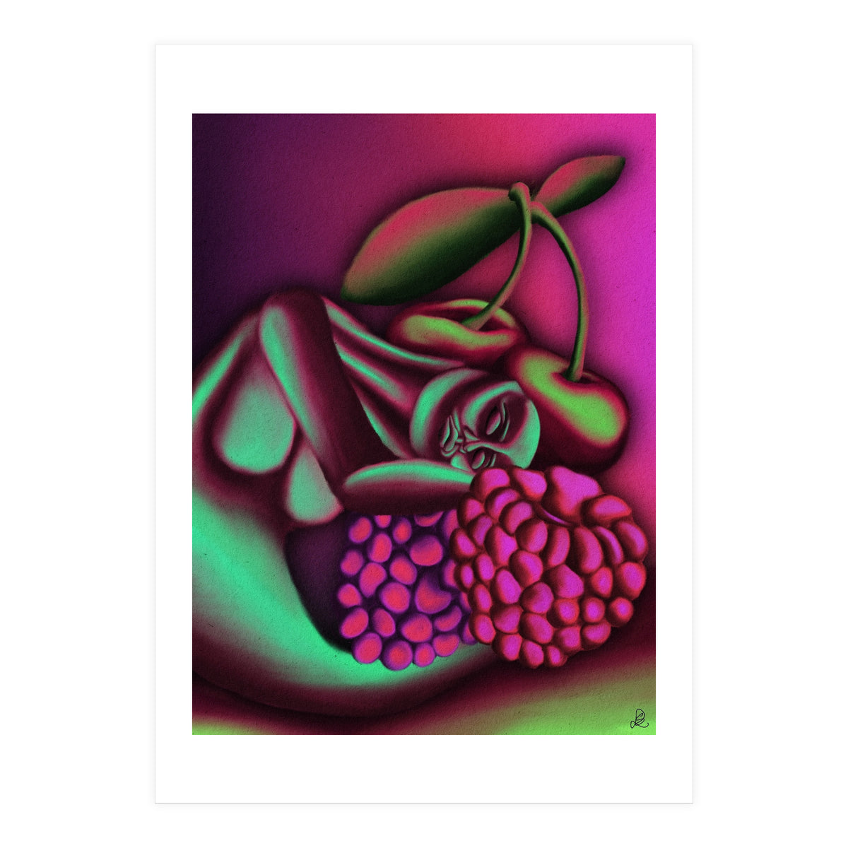 Sleepy Among The Berries And Cherries  (Print Only)