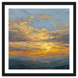 Atmospheric Golden Sunset Impasto Oil Painting Featuring Textured Clouds thumbnail