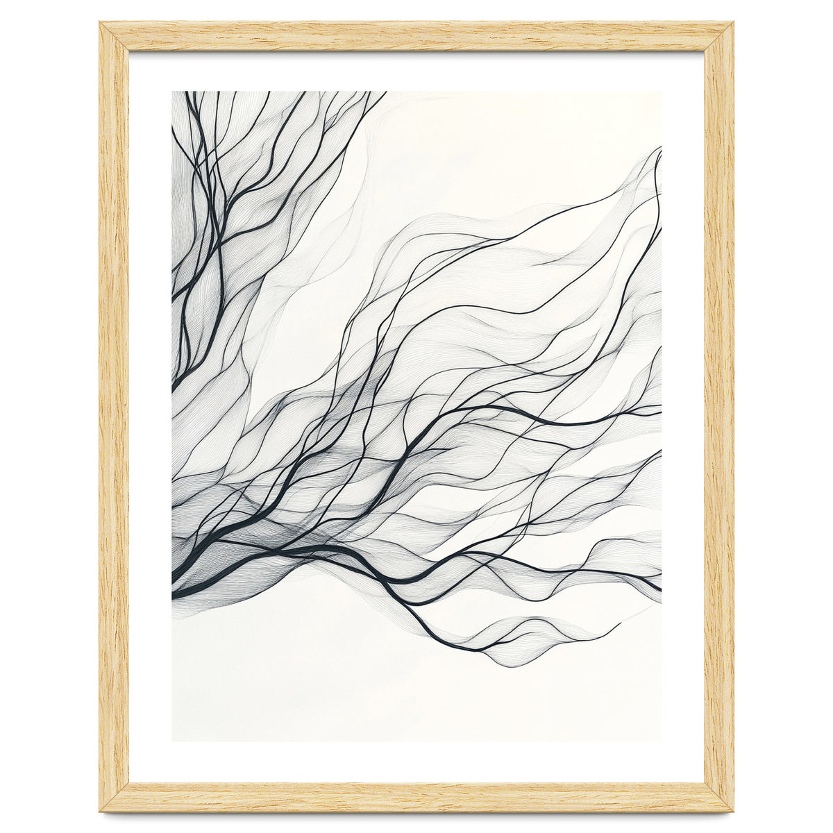 Abstract Black Branching Lines Flowing