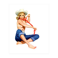 Pinup Texas Girl With White Cowboy Hat (Print Only)