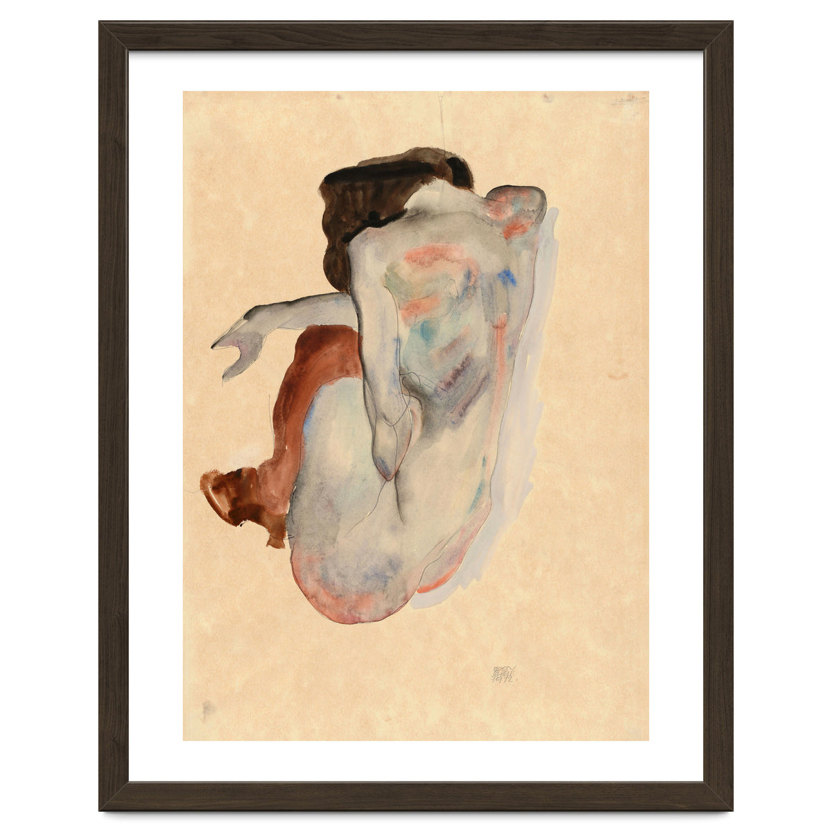 Crouching Nude in Shoes and Black Stockings, Back View.