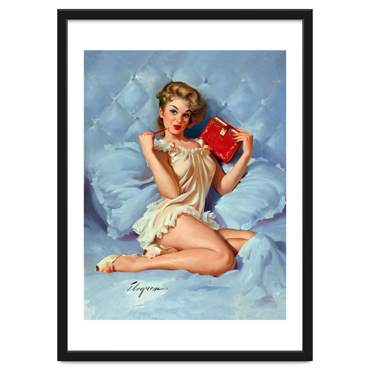 Pinup Sexy Girl Posing With Her Red Book