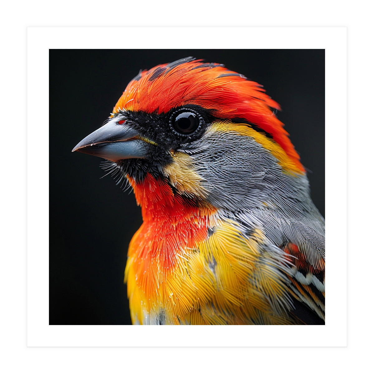 Close Up Of Colorful Bird With Red Orange Yellow Feathers (Print Only)