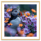 Puffin Bird Among Vibrant Purple And Orange Flowers thumbnail