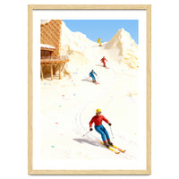 Skiing on Ice Cream Mountains, Miniature Skiers Winter Art Print for Kitchen Decor