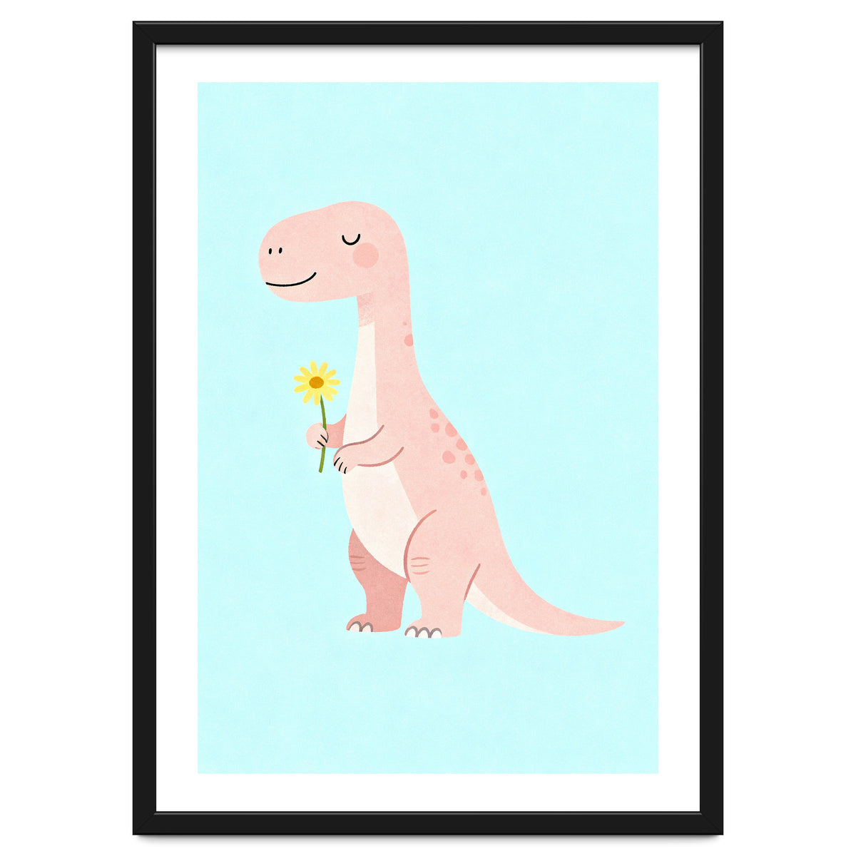 T-Rex Tyrannosaurus Dinosaur Art, Whimsical Dino with Flower, Gentle Nursery Print