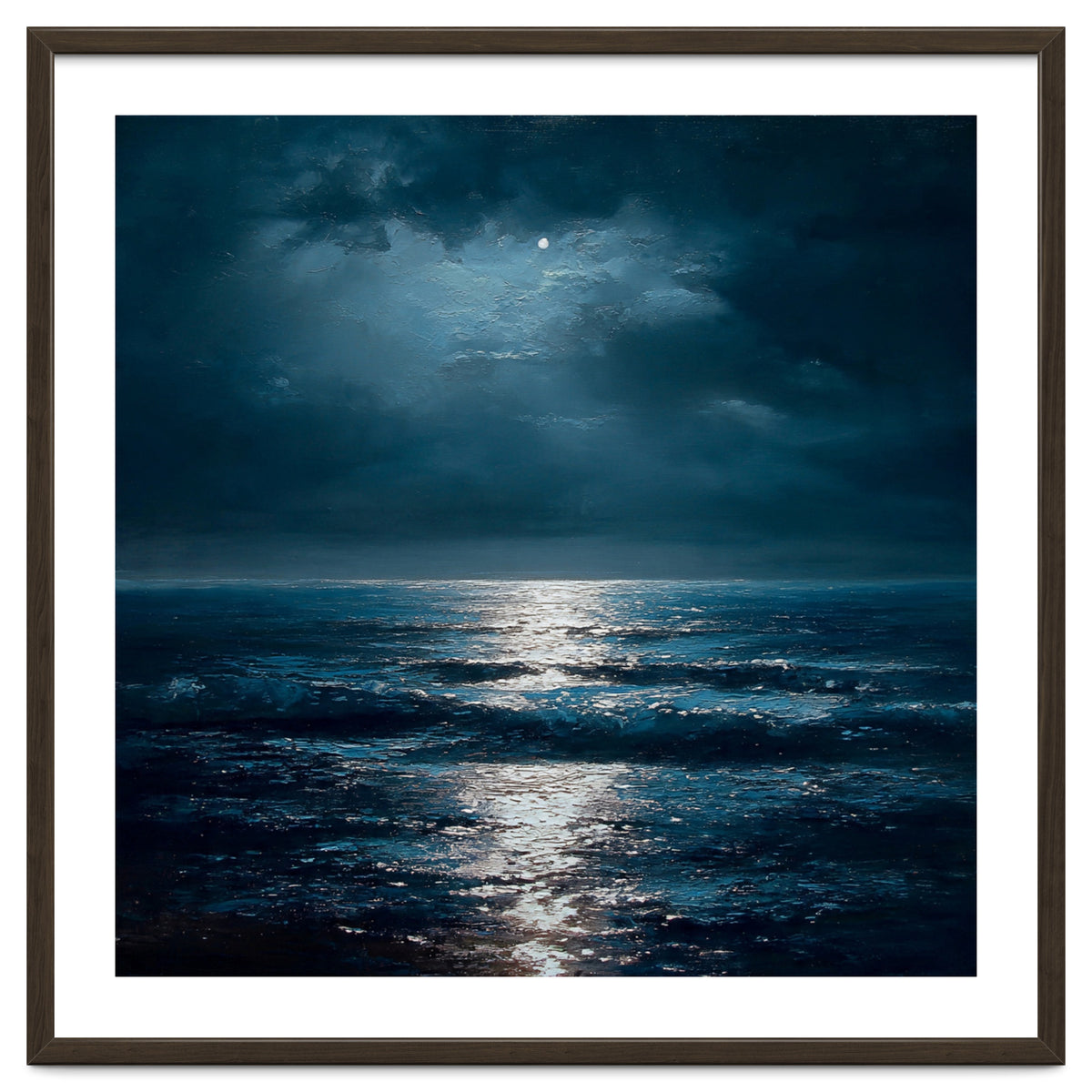 Ethereal Moonlight Over Midnight Ocean Waves