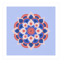 Mandala flower - blue and coral (Print Only)