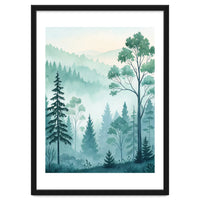 Ethereal Misty Pine Forest Watercolor Art