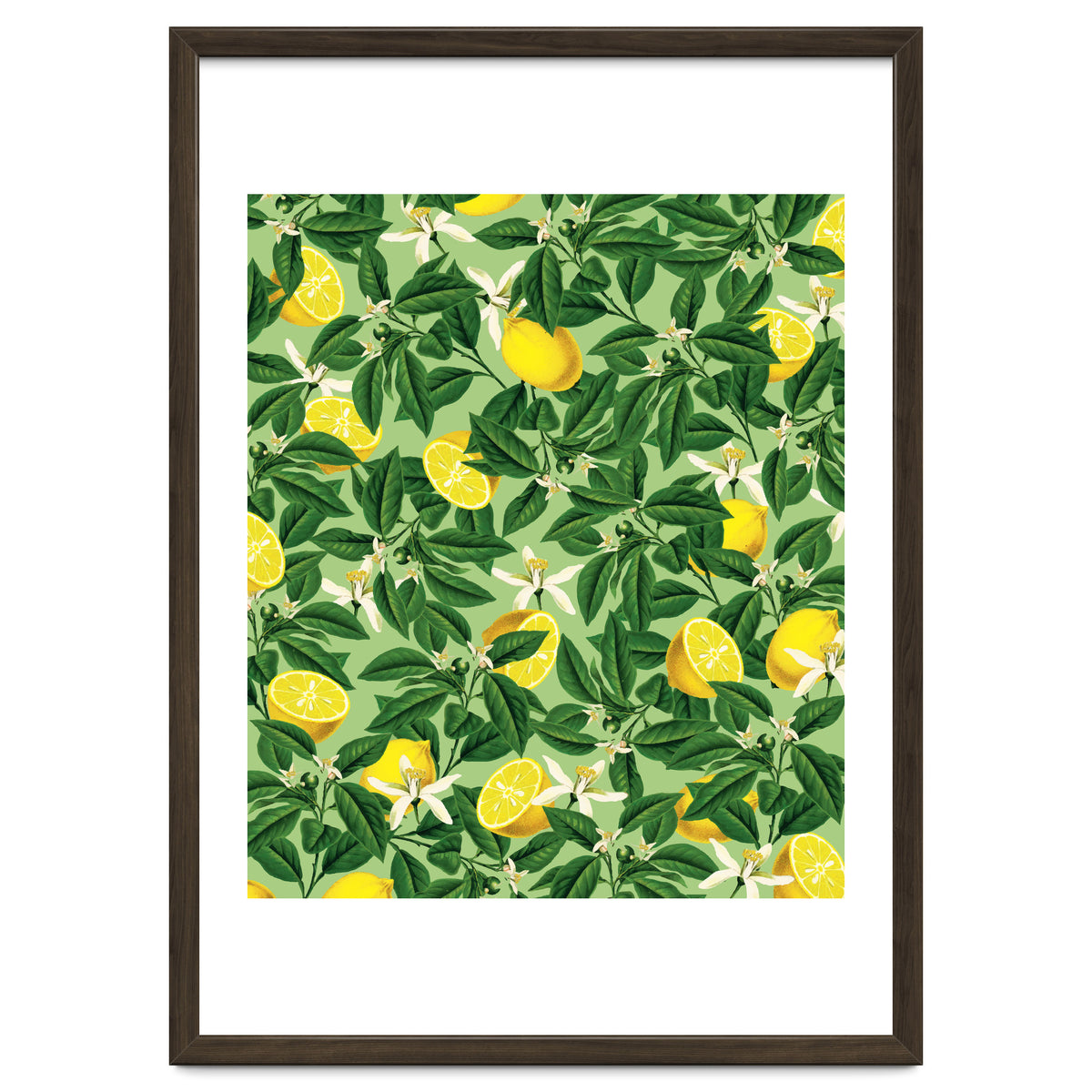 Lemonade Garden, Green Fresh Lemon Botanical Illustration, Vibrant Summer Tropical Fruit Nature