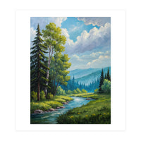 Serene Mountain River Landscape Oil Painting (Print Only)