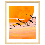 Time Flies, Birds Wildlife Fly Freedom Nature, Sun Sunset Sunrise Positivity Hope Painting, Growth Migrate Gift Animals Blush Sky Bohemian thumbnail