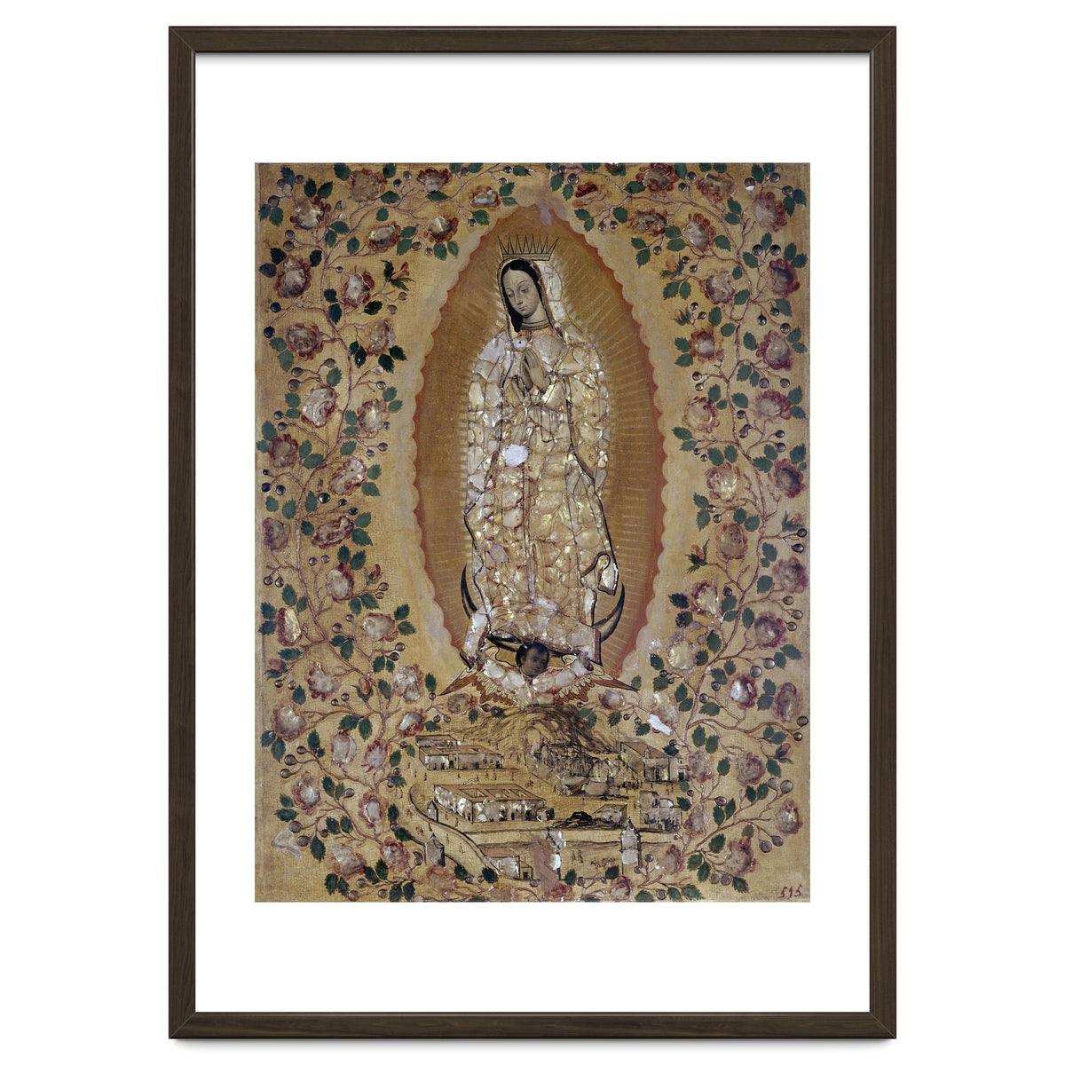 VIRGIN DE GUADALUPE - 1697 - ENCONCHADO PAINTING. JUAN y MIGUEL GONZALEZ PINTORES siglo XVII.