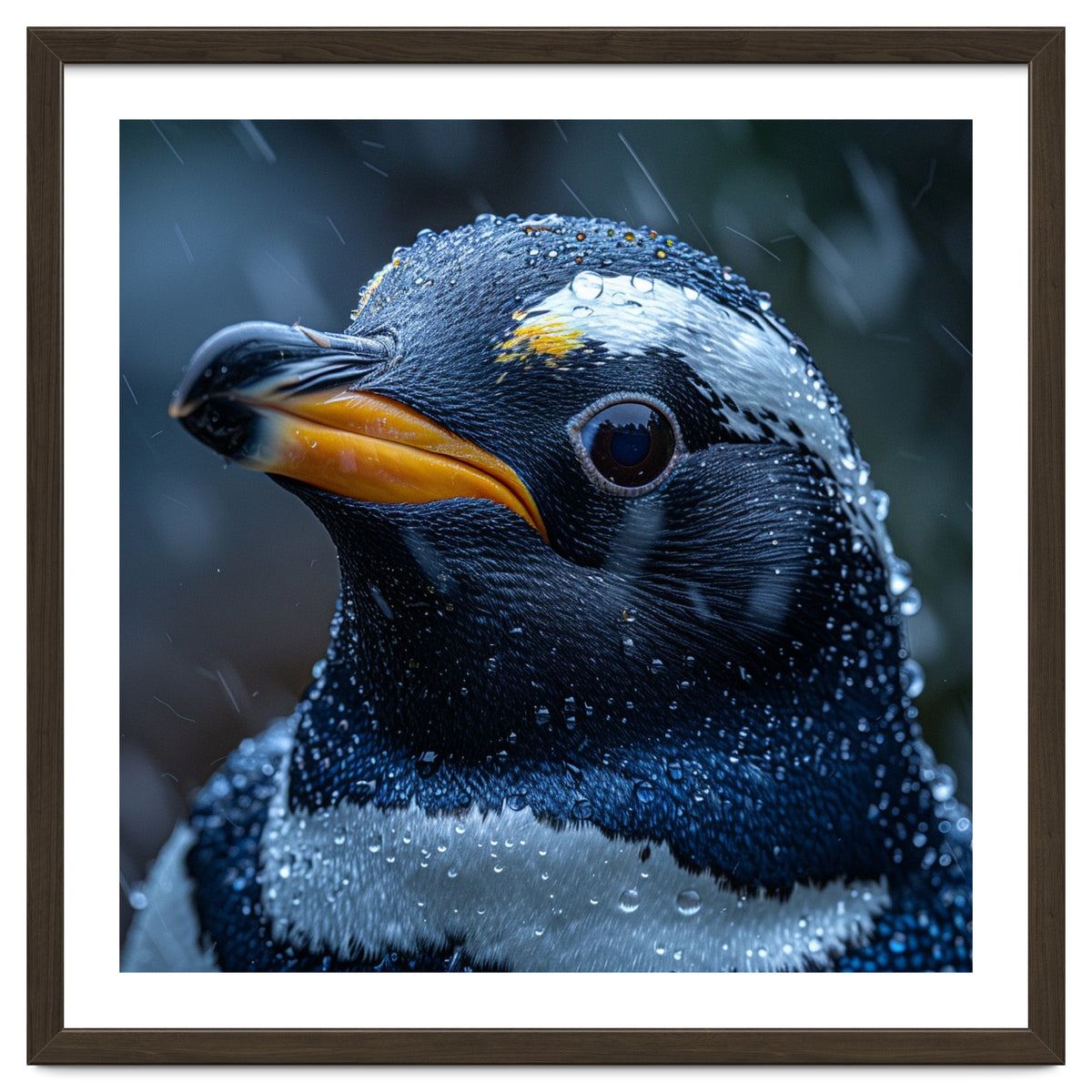 Macro view of a Penguin with Water Droplets