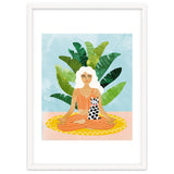 Meditation With Thy Cat Poster | Blonde Woman of Color | Tropical Banana Leaves Quirky Pet Workou thumbnail