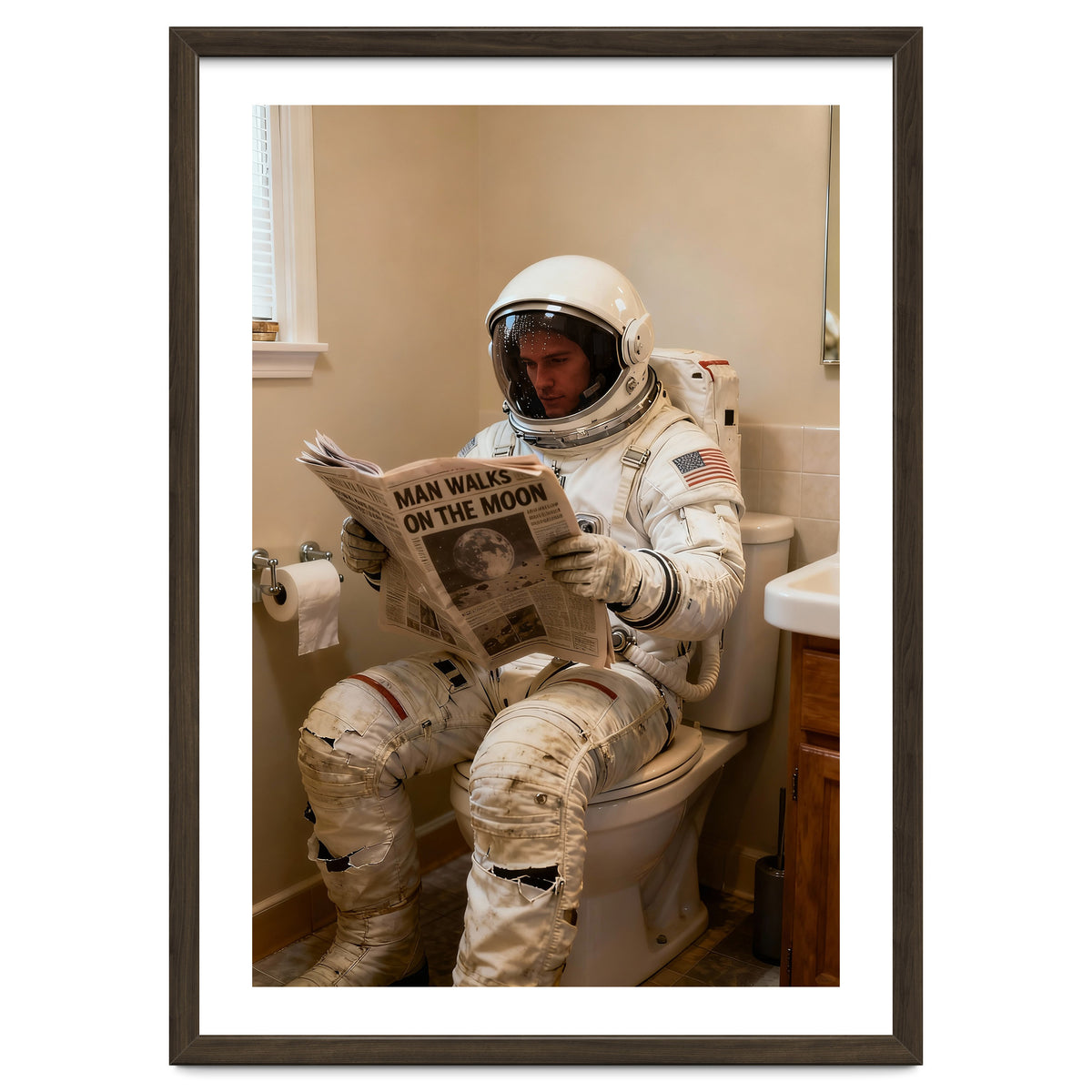 Retro AstronautReading Newspaper, Toilet Humor, Astronaut on Toilet