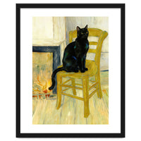 Black Cat on the Yellow Chair, Cozy Van Gogh Vintage Style, Cat at Eternity’s Gate