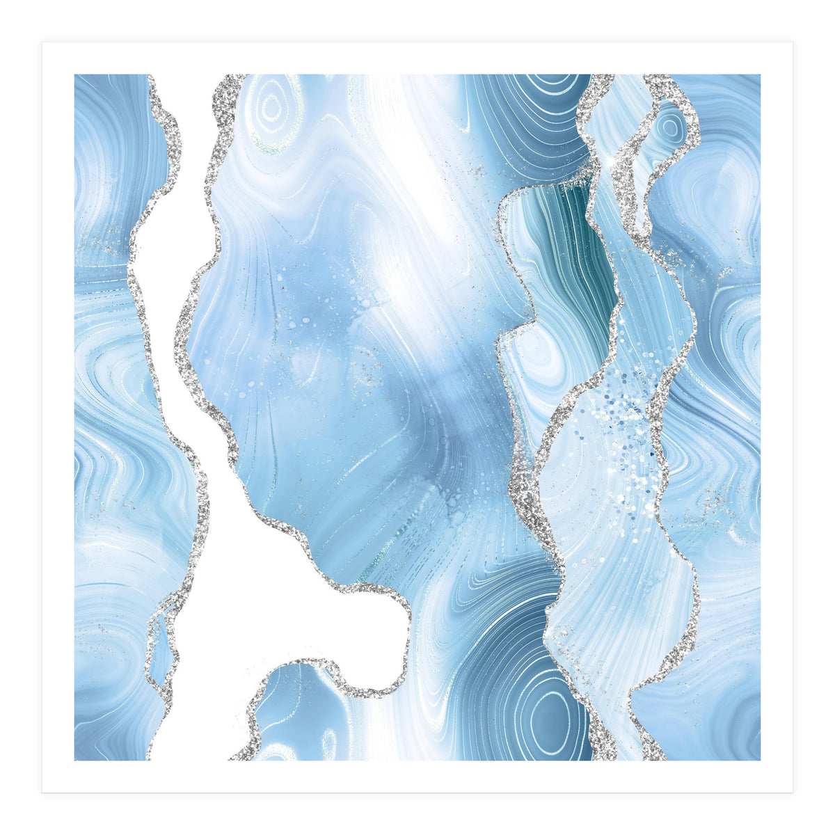 Blue & Silver Agate Glitter Texture 05  (Print Only)