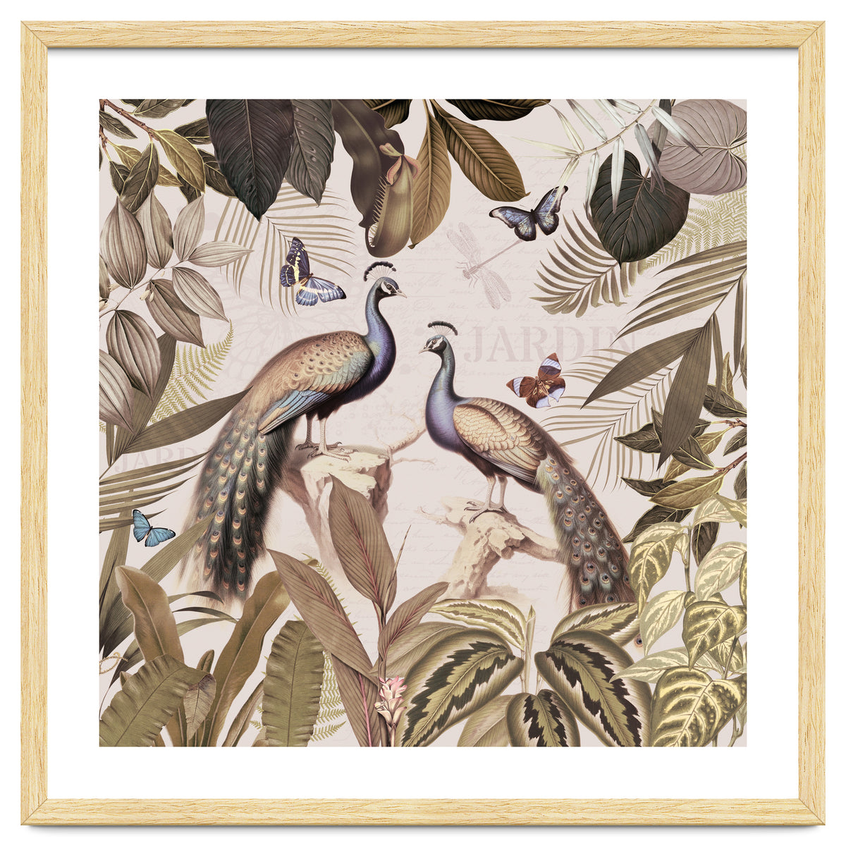 Vintage Sepia Exotic Peacocks Jungle