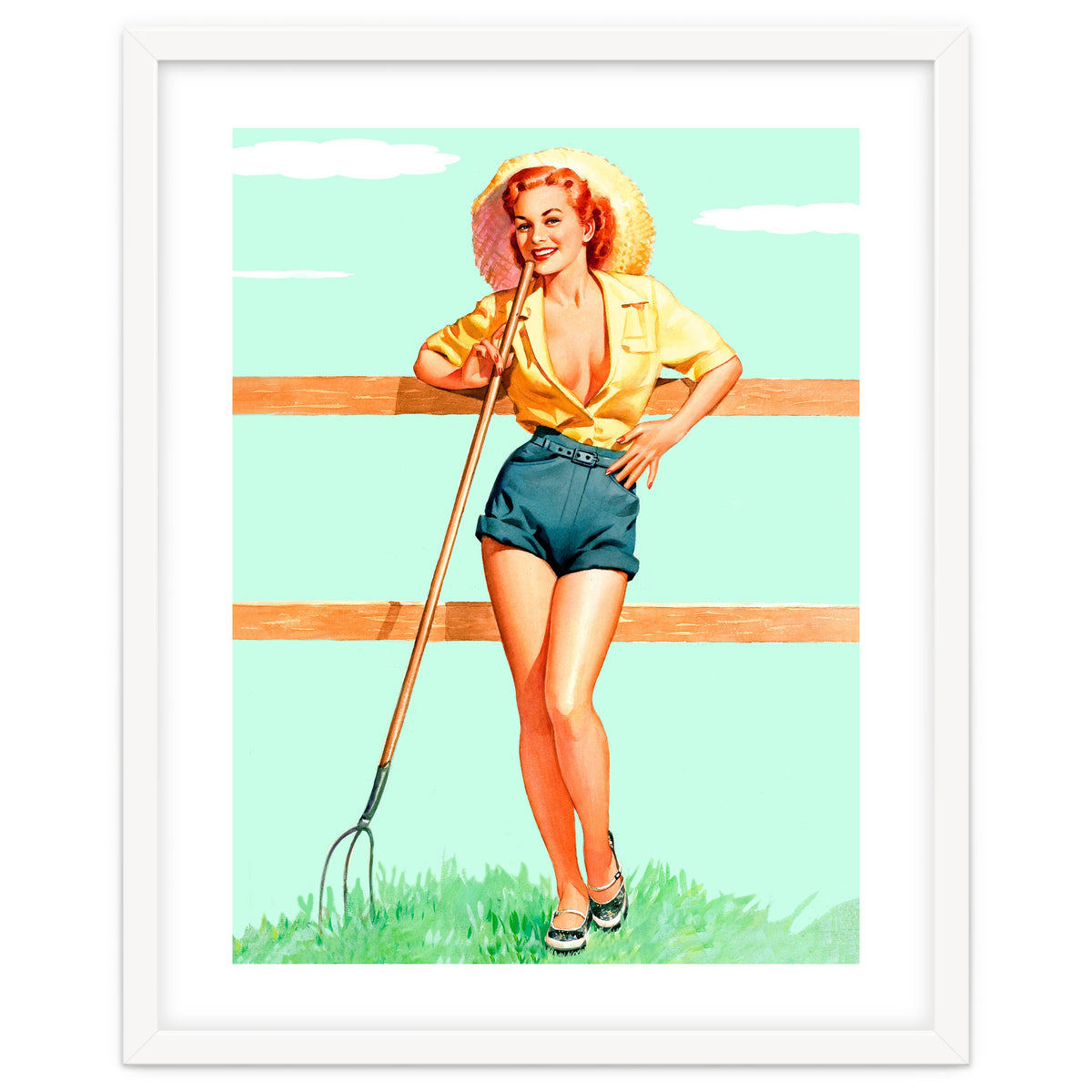 Pinup Country girl Posing With Pitchfork