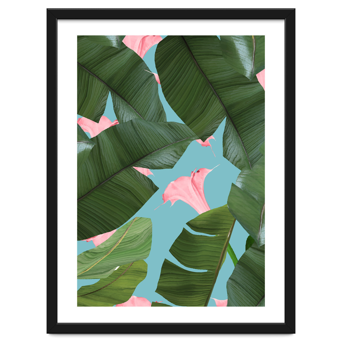 Wild Flower, Tropical Jungle Banana Leaves Botanical, Floral Nature Garden Blush Plants