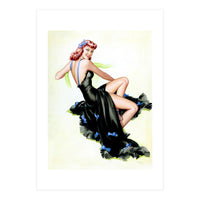 Pinup Girl Posing In Black Dress (Print Only)