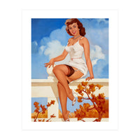 Beautiful Pinup Girl Posing On A Fence (Print Only)