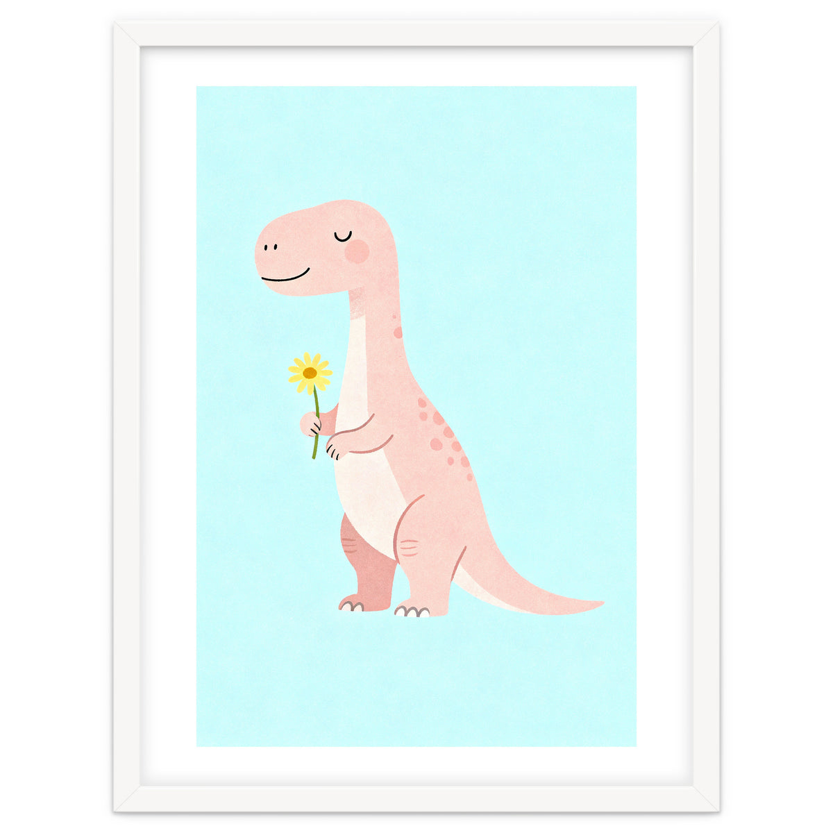 T-Rex Tyrannosaurus Dinosaur Art, Whimsical Dino with Flower, Gentle Nursery Print
