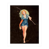 Happy Pinup Girl With A Fishing Stick (Print Only) thumbnail