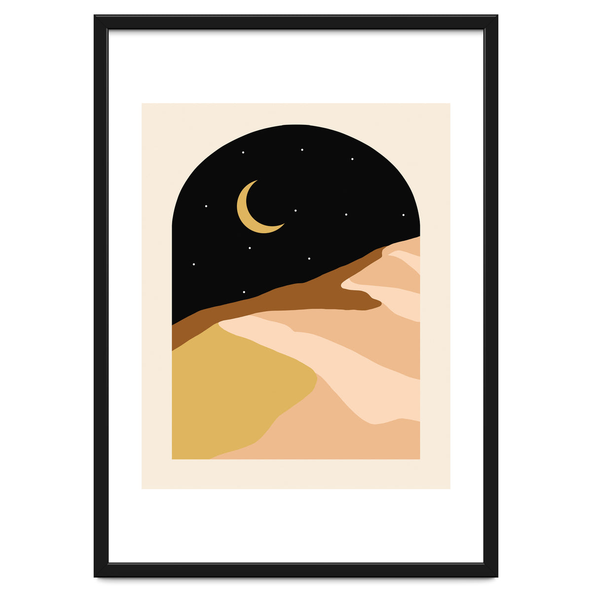 Desert Nights, Modern Bohemian Travel Sand Dunes, Eclectic Moon Stars Vintage Arc, Pastel Building Nature Landscape