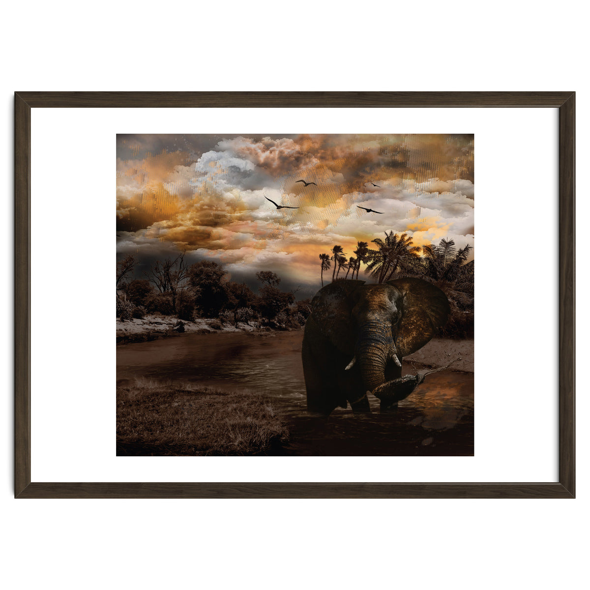 Elephant Scenic Golden Sunset African Wildlife Landscape