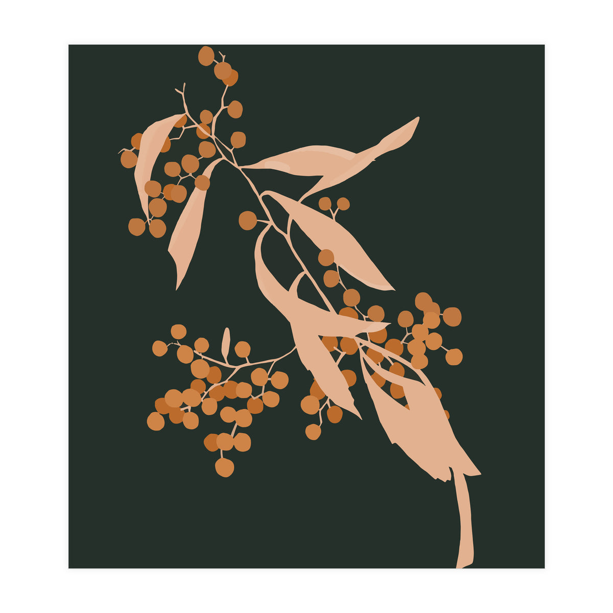 The Blooming Touch, Botanical Vintage Illustration, Dark Blush Bohemian Painting, Plants Nature Eclectic Classy Scandinavian (Print Only)