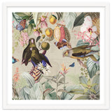 Colorful Parrots And Butterflies In Flower And Fruit Tropical Jungle thumbnail